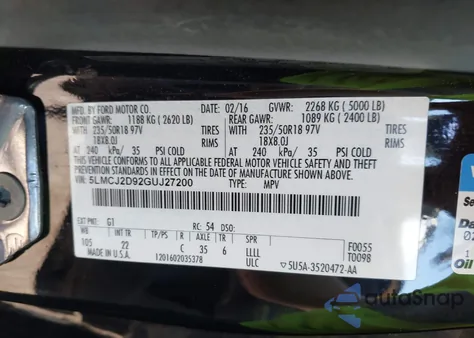 2016 Lincoln Mkc Select from USA, damaged, VIN 5LMCJ2D92GUJ27200